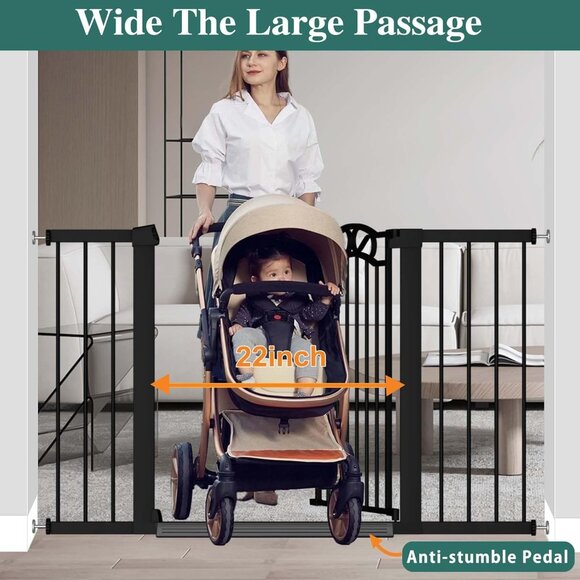 Black Wide Baby Gate with Door-Walk - Picture 5 of 9